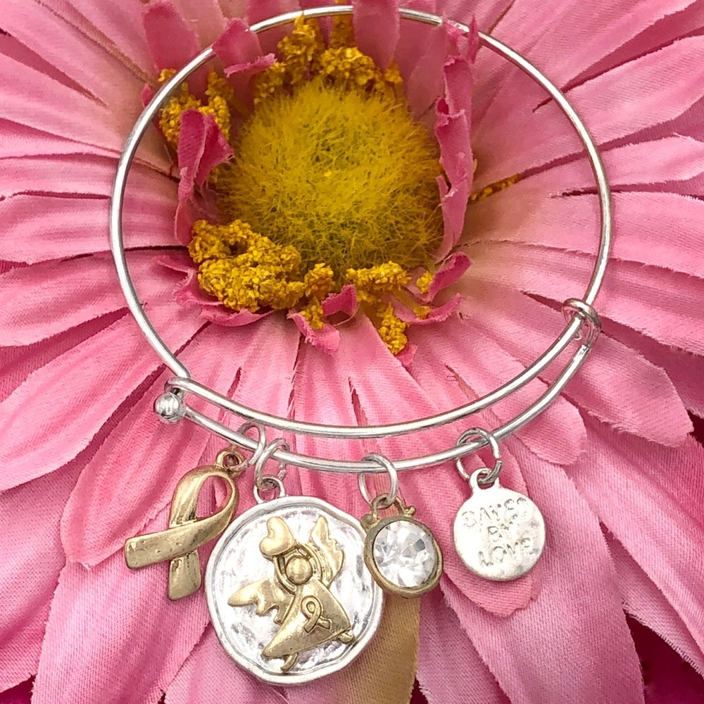 Breast Cancer Angel Ribbon Hook Bangle Bracelet